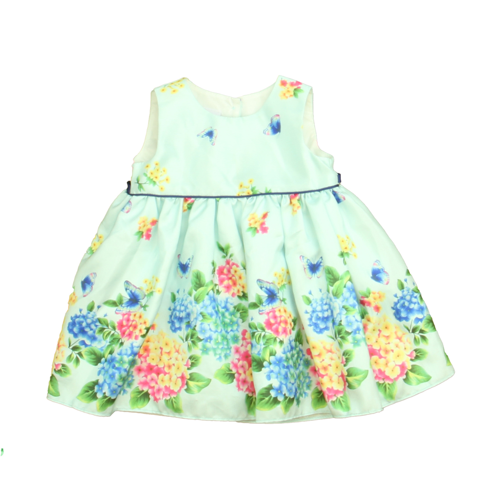 Petite Frais Girls Blue | Green Floral Special Occasion Dress size: 9 Months